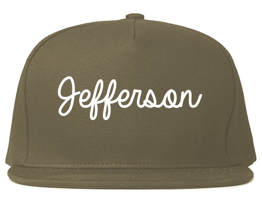 Jefferson Wisconsin WI Script Mens Snapback Hat Grey