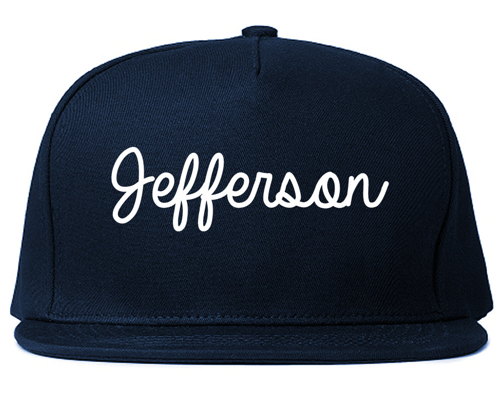 Jefferson Wisconsin WI Script Mens Snapback Hat Navy Blue