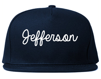 Jefferson Wisconsin WI Script Mens Snapback Hat Navy Blue