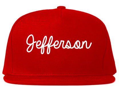 Jefferson Wisconsin WI Script Mens Snapback Hat Red