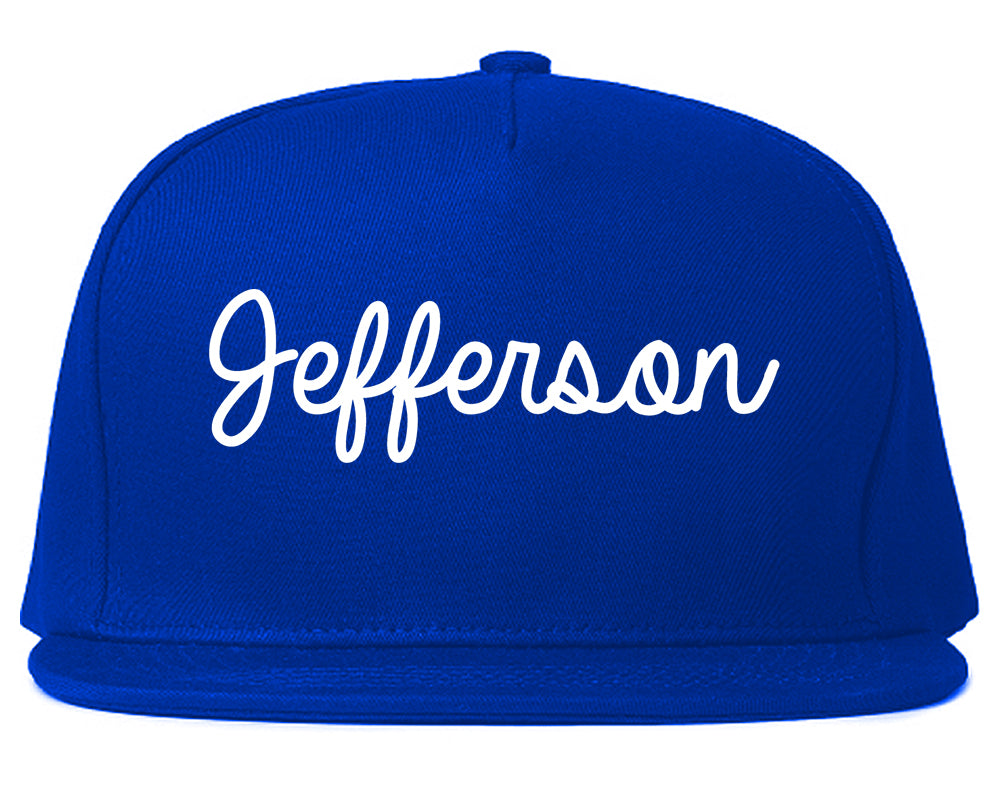 Jefferson Wisconsin WI Script Mens Snapback Hat Royal Blue