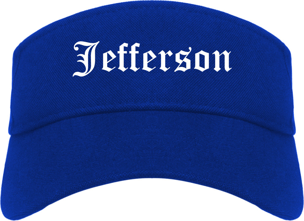 Jefferson Wisconsin WI Old English Mens Visor Cap Hat Royal Blue