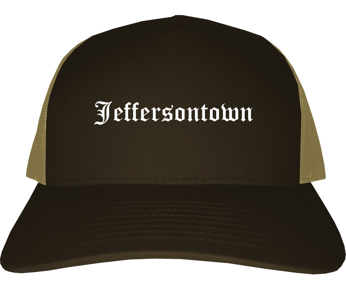 Jeffersontown Kentucky KY Old English Mens Trucker Hat Cap Brown