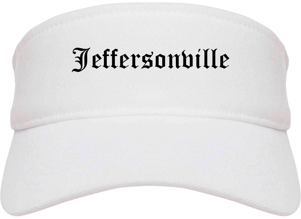 Jeffersonville Indiana IN Old English Mens Visor Cap Hat White