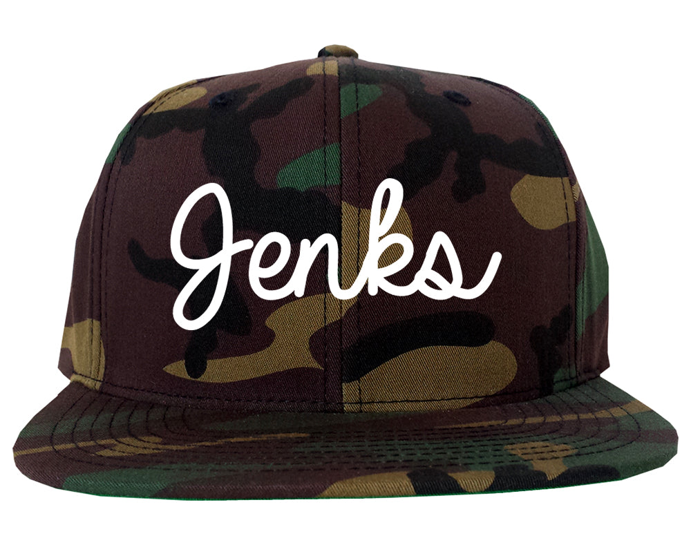 Jenks Oklahoma OK Script Mens Snapback Hat Army Camo