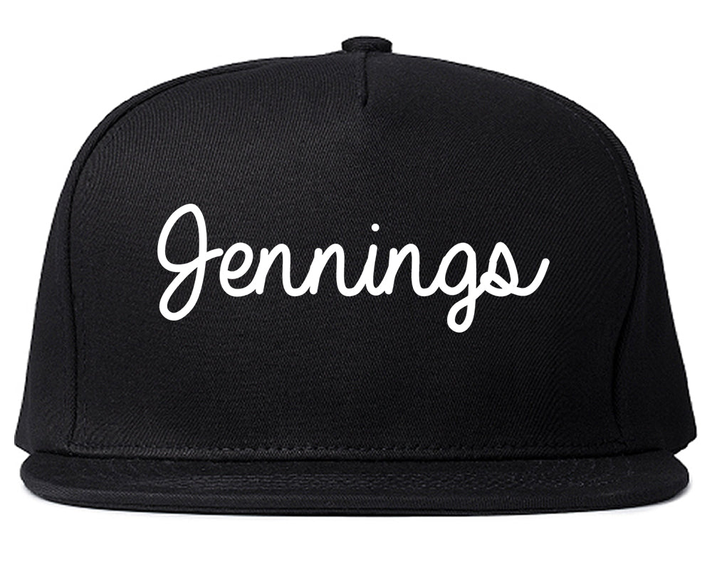 Jennings Louisiana LA Script Mens Snapback Hat Black