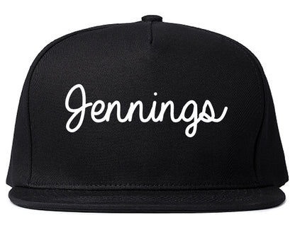 Jennings Louisiana LA Script Mens Snapback Hat Black