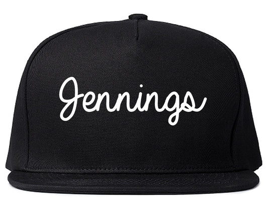 Jennings Louisiana LA Script Mens Snapback Hat Black