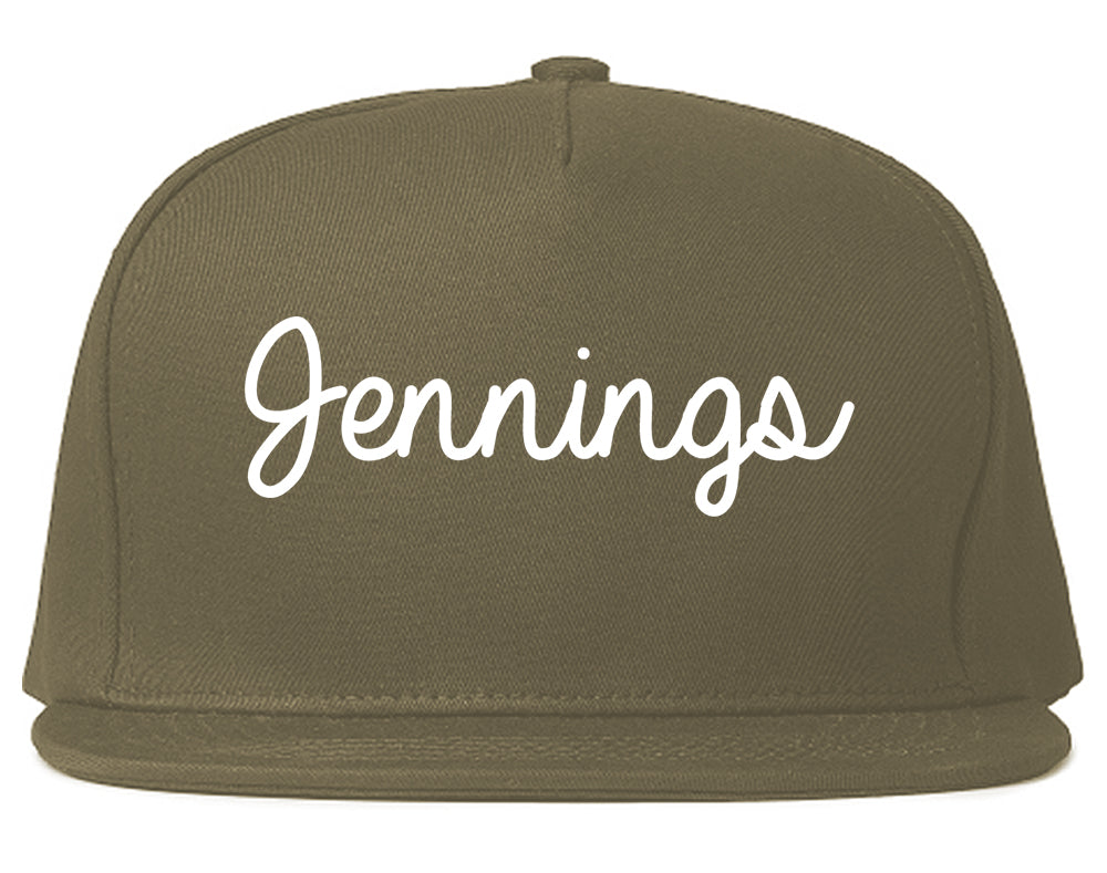 Jennings Louisiana LA Script Mens Snapback Hat Grey
