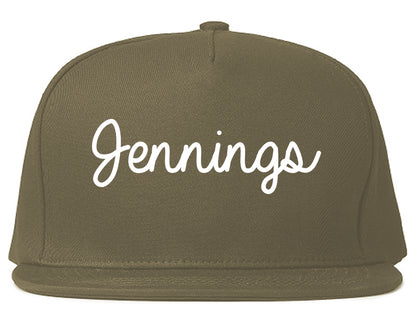 Jennings Louisiana LA Script Mens Snapback Hat Grey