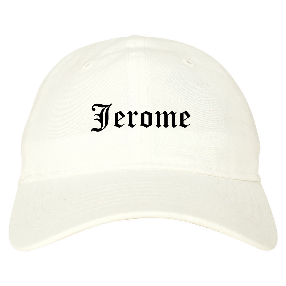 Jerome Idaho ID Old English Mens Dad Hat Baseball Cap White