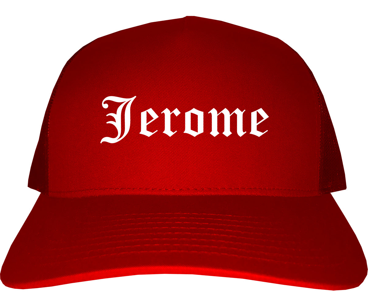 Jerome Idaho ID Old English Mens Trucker Hat Cap Red