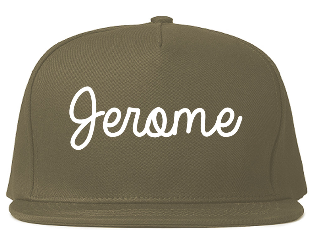 Jerome Idaho ID Script Mens Snapback Hat Grey