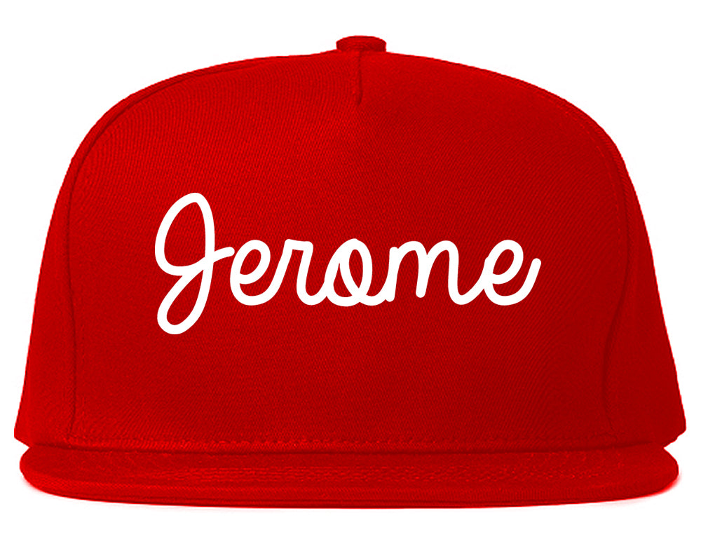 Jerome Idaho ID Script Mens Snapback Hat Red