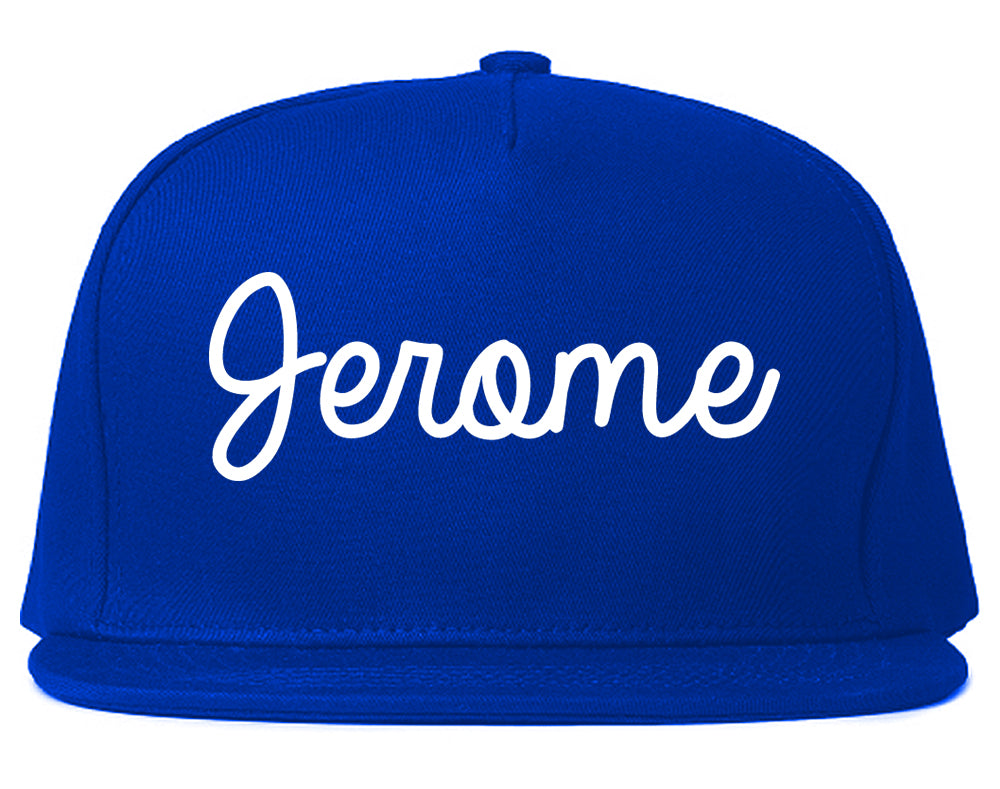 Jerome Idaho ID Script Mens Snapback Hat Royal Blue