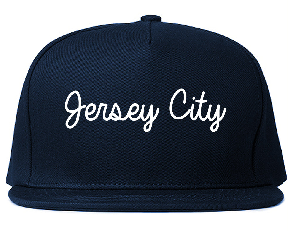 Jersey City New Jersey NJ Script Mens Snapback Hat Navy Blue