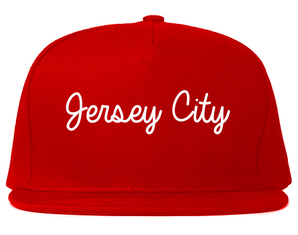 Jersey City New Jersey NJ Script Mens Snapback Hat Red