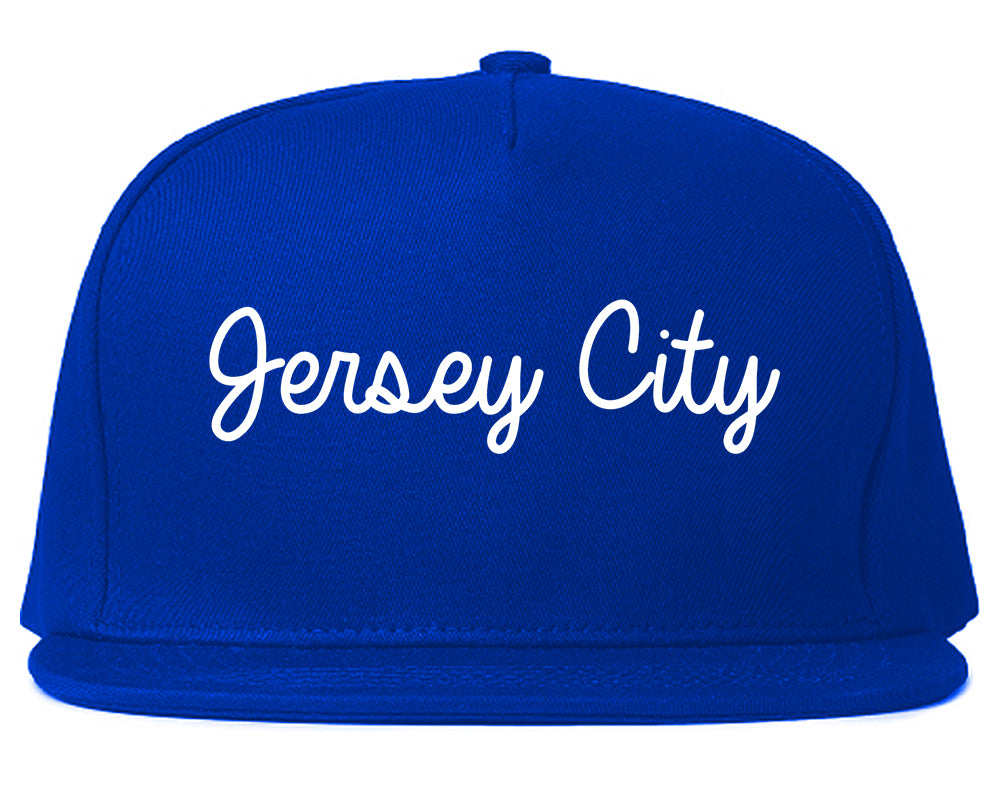 Jersey City New Jersey NJ Script Mens Snapback Hat Royal Blue
