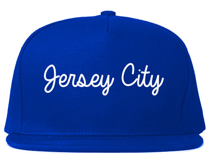 Jersey City New Jersey NJ Script Mens Snapback Hat Royal Blue