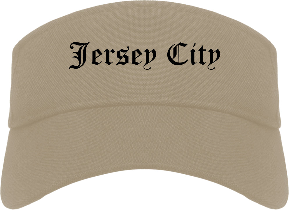 Jersey City New Jersey NJ Old English Mens Visor Cap Hat Khaki