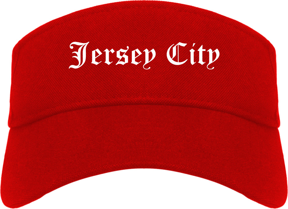 Jersey City New Jersey NJ Old English Mens Visor Cap Hat Red