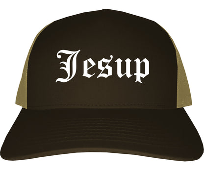 Jesup Georgia GA Old English Mens Trucker Hat Cap Brown