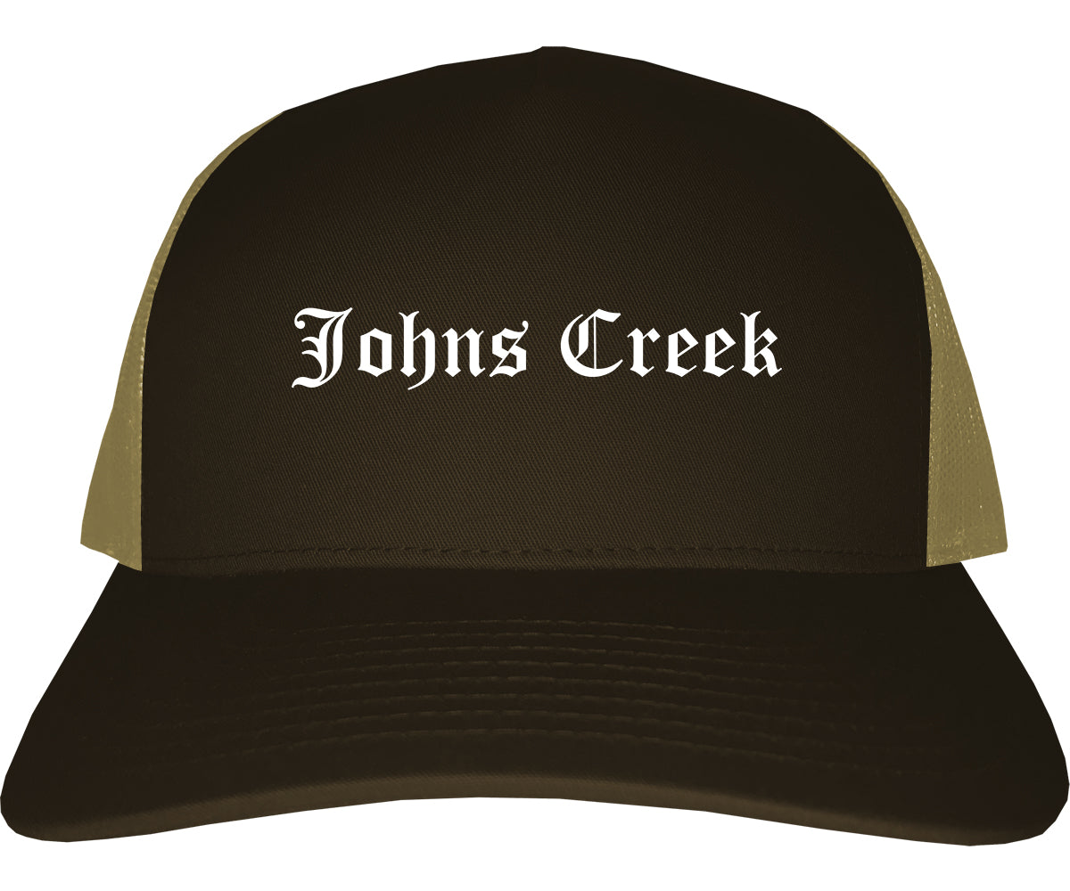 Johns Creek Georgia GA Old English Mens Trucker Hat Cap Brown