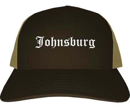 Johnsburg Illinois IL Old English Mens Trucker Hat Cap Brown