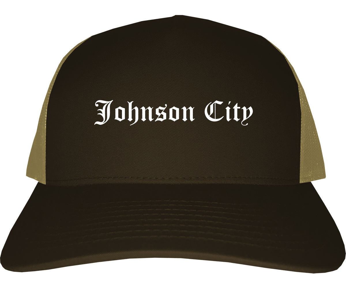 Johnson City Tennessee TN Old English Mens Trucker Hat Cap Brown