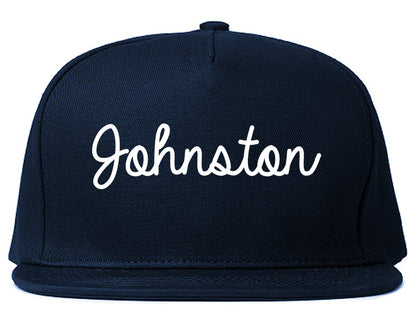 Johnston Iowa IA Script Mens Snapback Hat Navy Blue