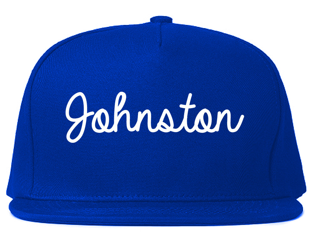 Johnston Iowa IA Script Mens Snapback Hat Royal Blue