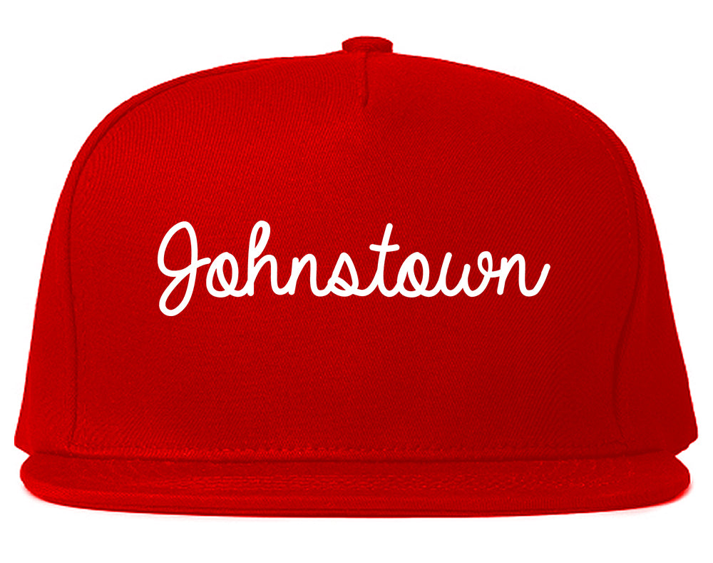 Johnstown Colorado CO Script Mens Snapback Hat Red