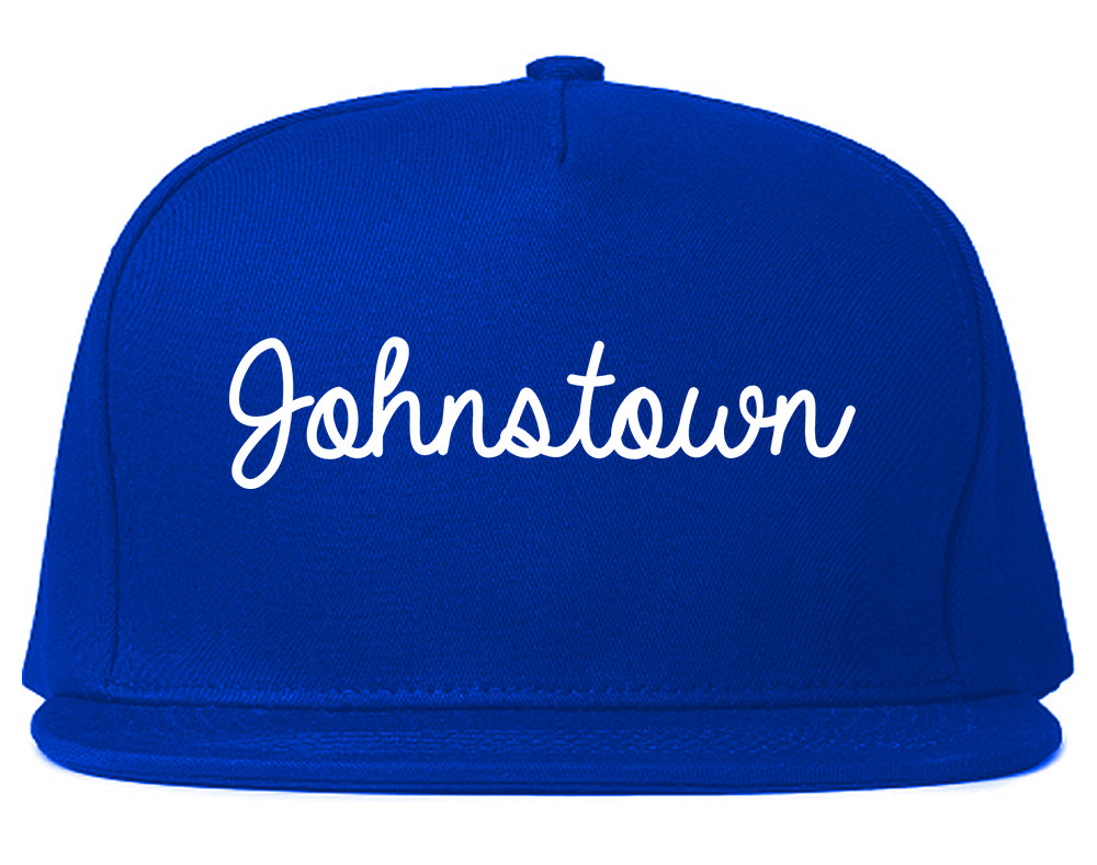 Johnstown Colorado CO Script Mens Snapback Hat Royal Blue