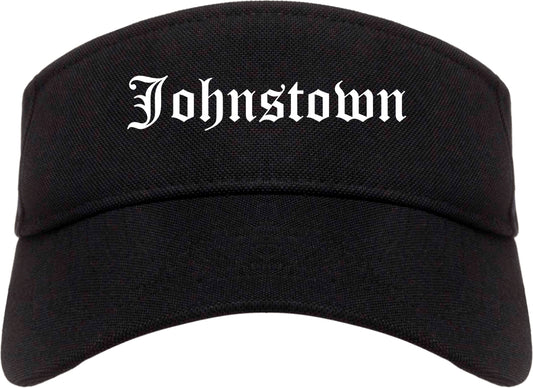 Johnstown New York NY Old English Mens Visor Cap Hat Black