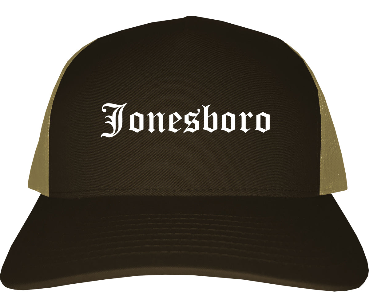 Jonesboro Arkansas AR Old English Mens Trucker Hat Cap Brown