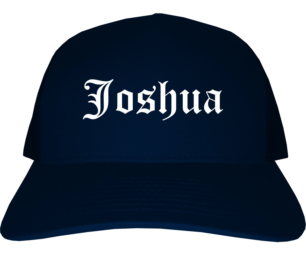 Joshua Texas TX Old English Mens Trucker Hat Cap Navy Blue