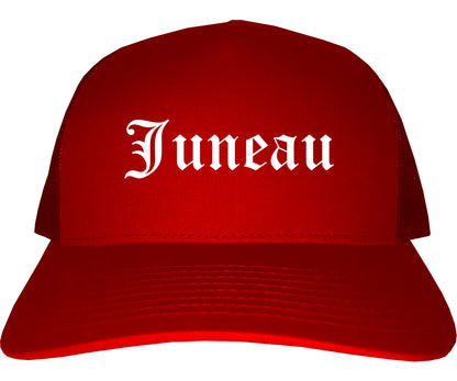 Juneau Alaska AK Old English Mens Trucker Hat Cap Red