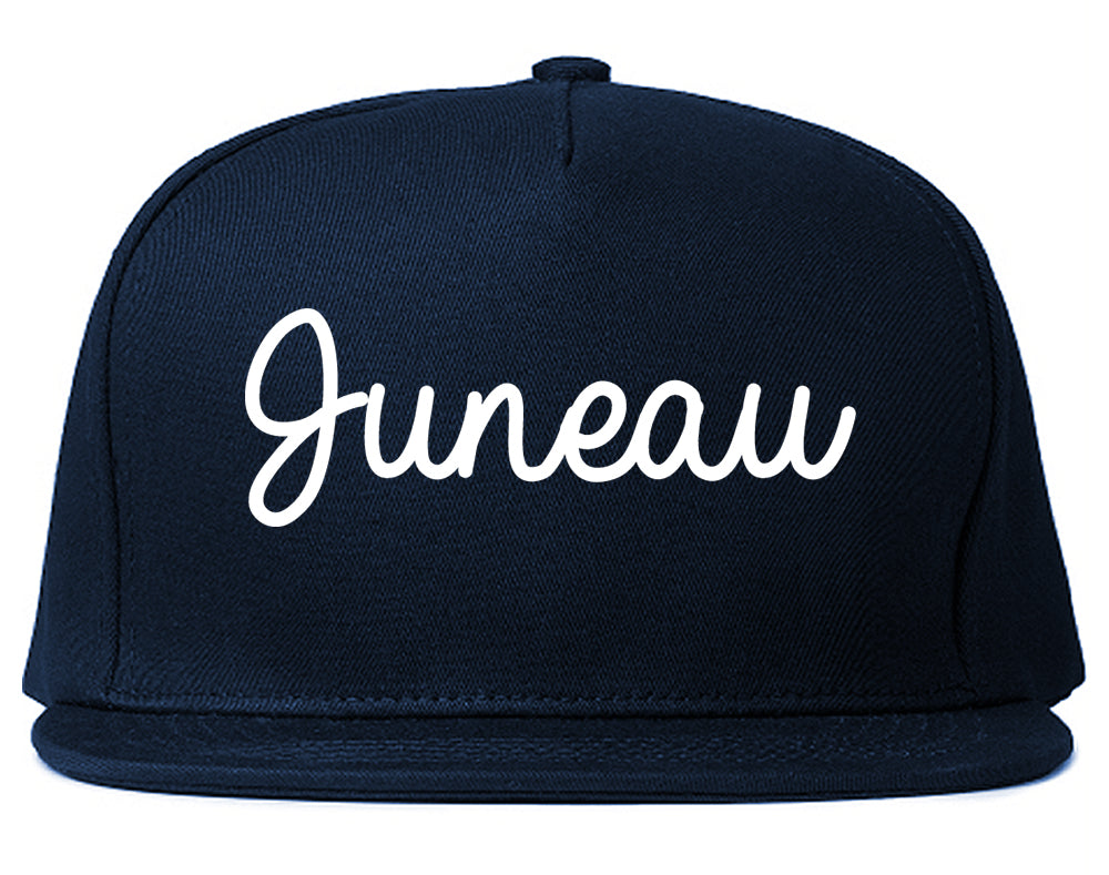 Juneau Alaska AK Script Mens Snapback Hat Navy Blue