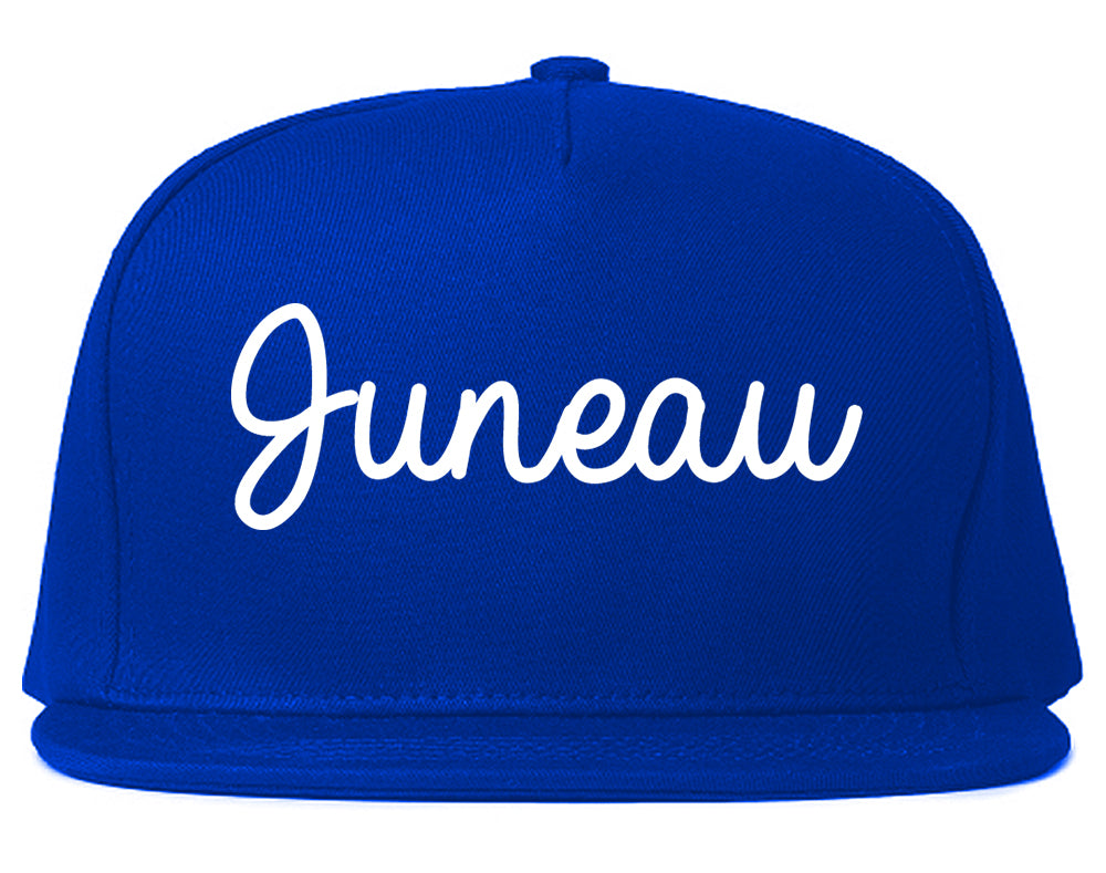 Juneau Alaska AK Script Mens Snapback Hat Royal Blue