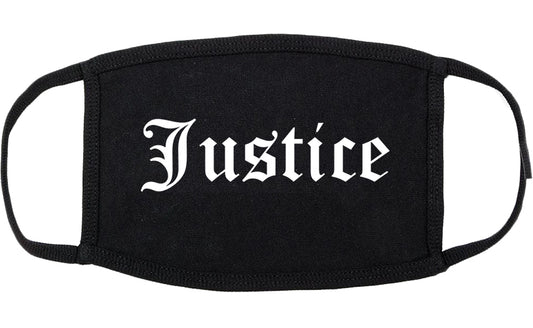 Justice Illinois IL Old English Cotton Face Mask Black