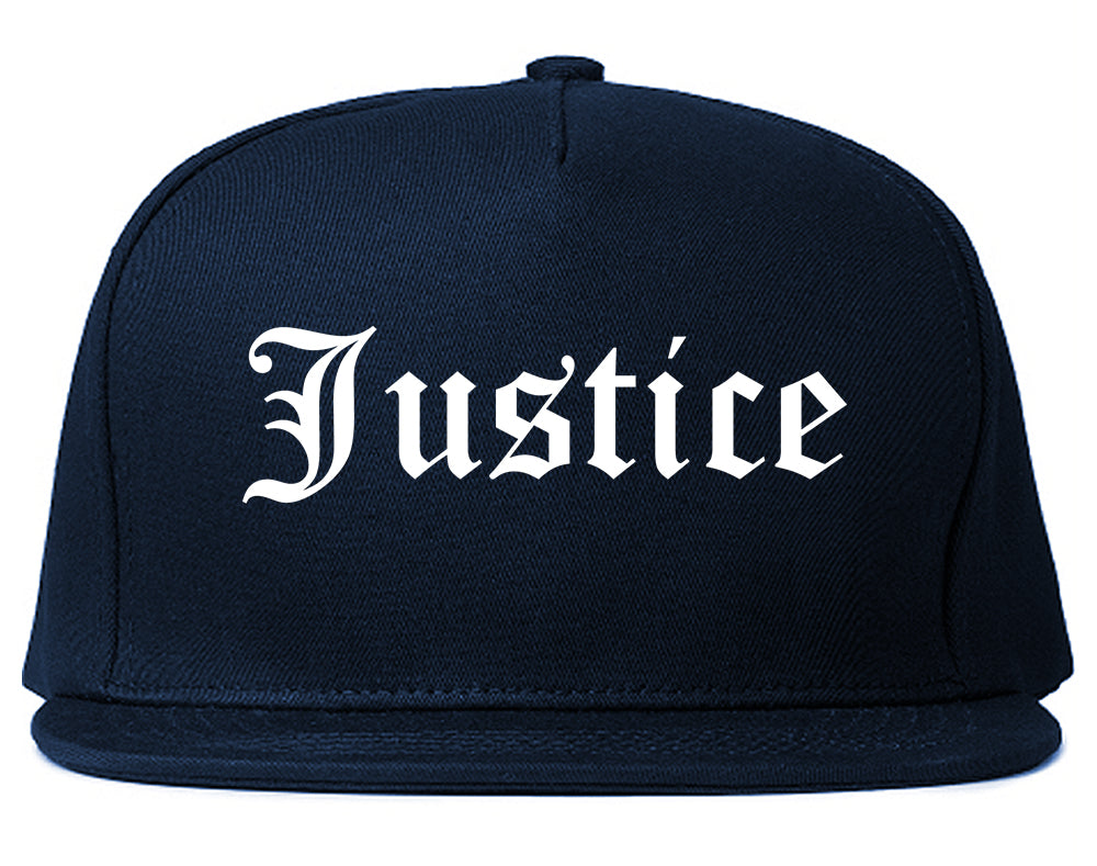Justice Illinois IL Old English Mens Snapback Hat Navy Blue