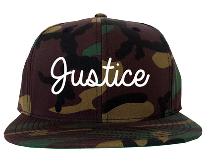 Justice Illinois IL Script Mens Snapback Hat Army Camo