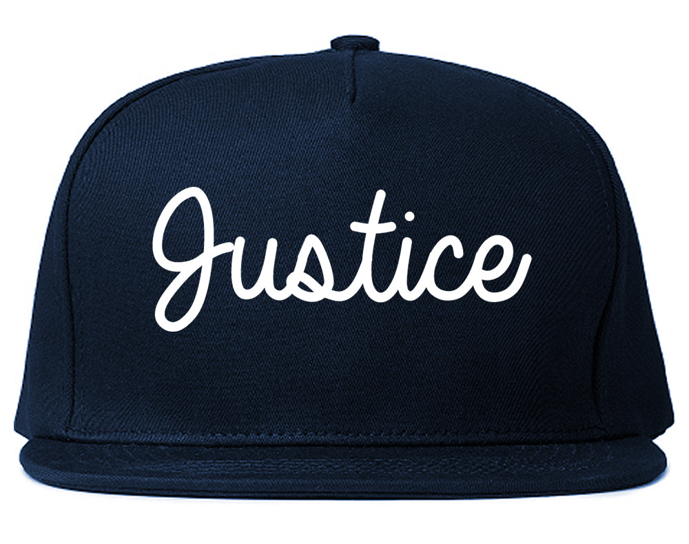 Justice Illinois IL Script Mens Snapback Hat Navy Blue