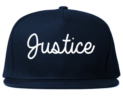 Justice Illinois IL Script Mens Snapback Hat Navy Blue