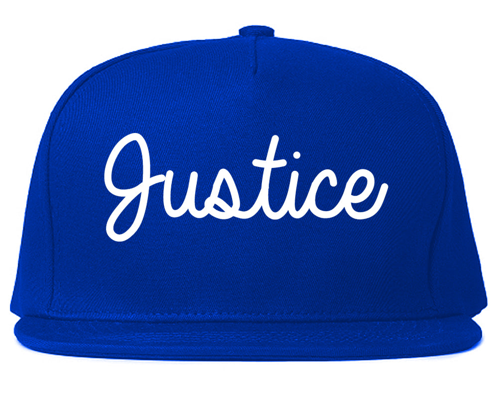 Justice Illinois IL Script Mens Snapback Hat Royal Blue