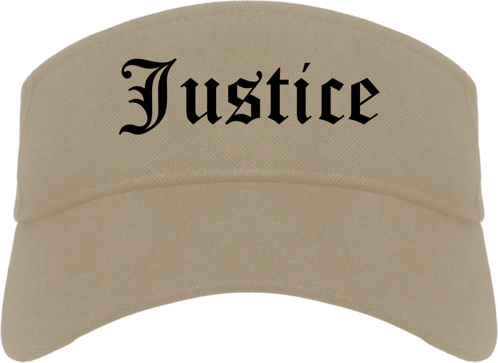 Justice Illinois IL Old English Mens Visor Cap Hat Khaki