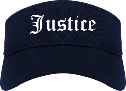 Justice Illinois IL Old English Mens Visor Cap Hat Navy Blue