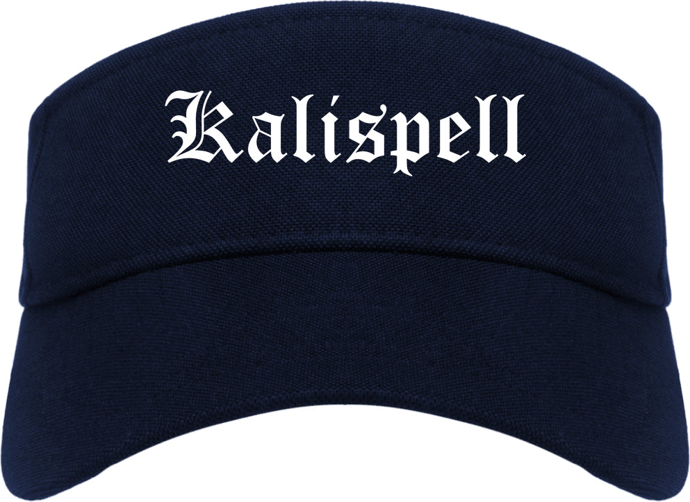 Kalispell Montana MT Old English Mens Visor Cap Hat Navy Blue
