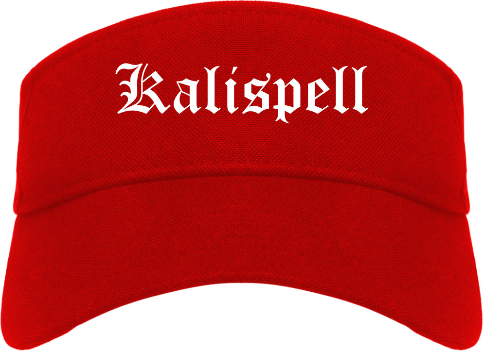 Kalispell Montana MT Old English Mens Visor Cap Hat Red