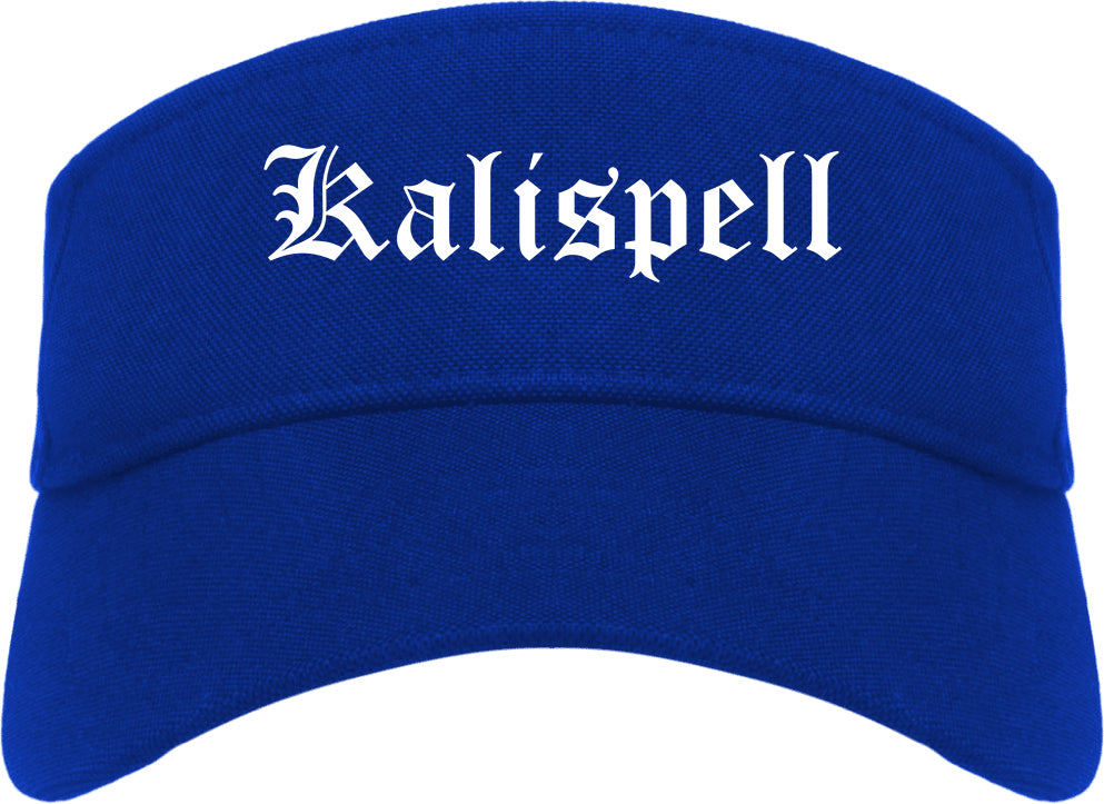 Kalispell Montana MT Old English Mens Visor Cap Hat Royal Blue